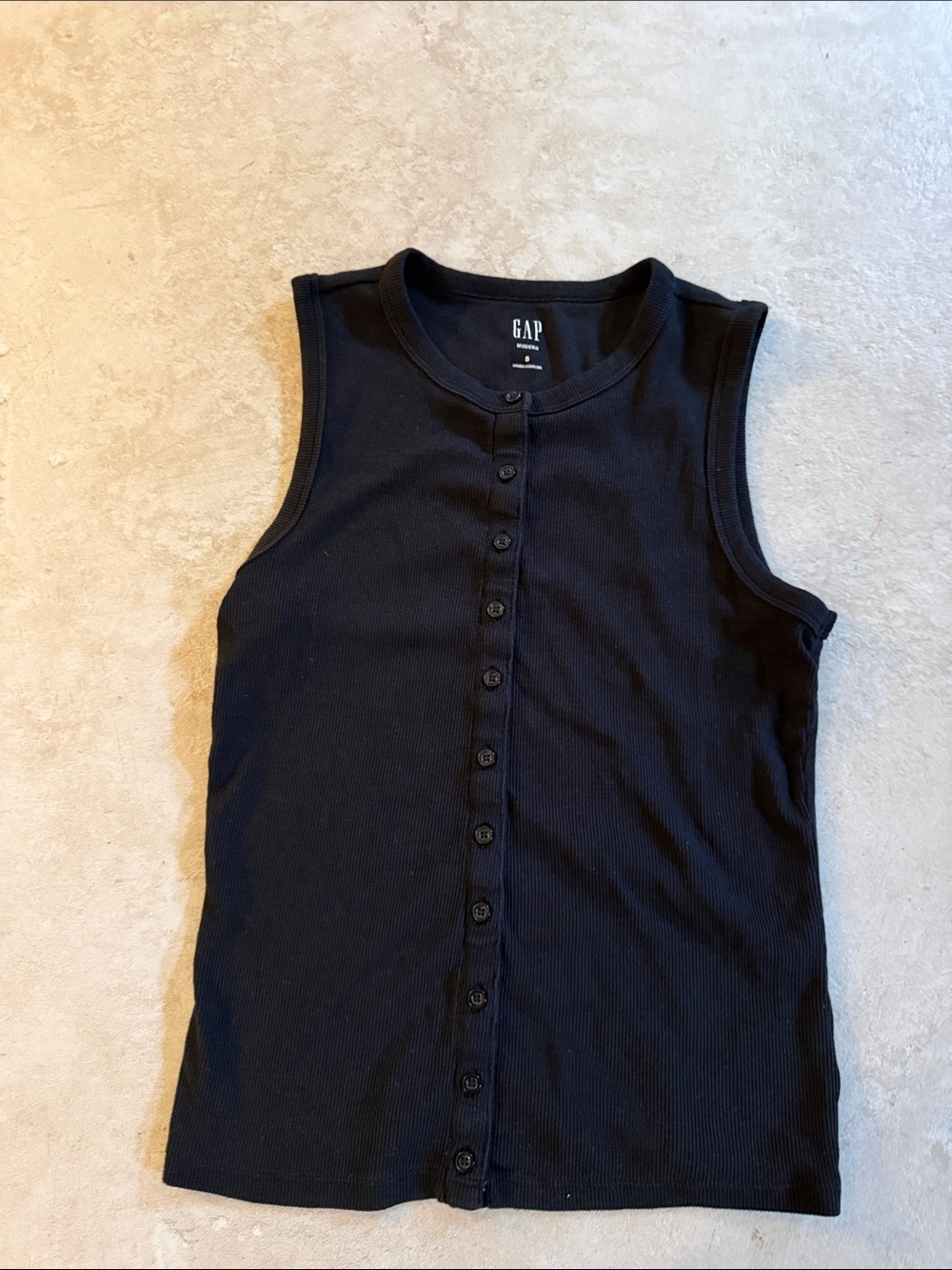 GAP Womens Black Ribbed Sleeveless Button-Front Tank size small